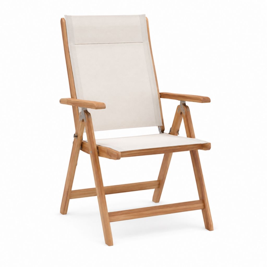 Klappbarer Gartenstuhl mit Armlehnen Natur Beige Teakholz Polyestergewebe 60 x 70 x 110 cm
