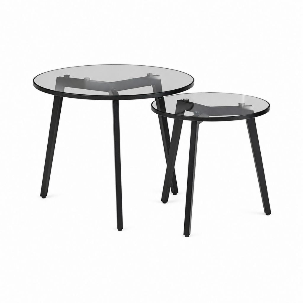 Couchtisch Set 2-teilig Rauchglas schwarzer Stahl rund Ø 80 x 45 cm und Ø 60 x 40 cm