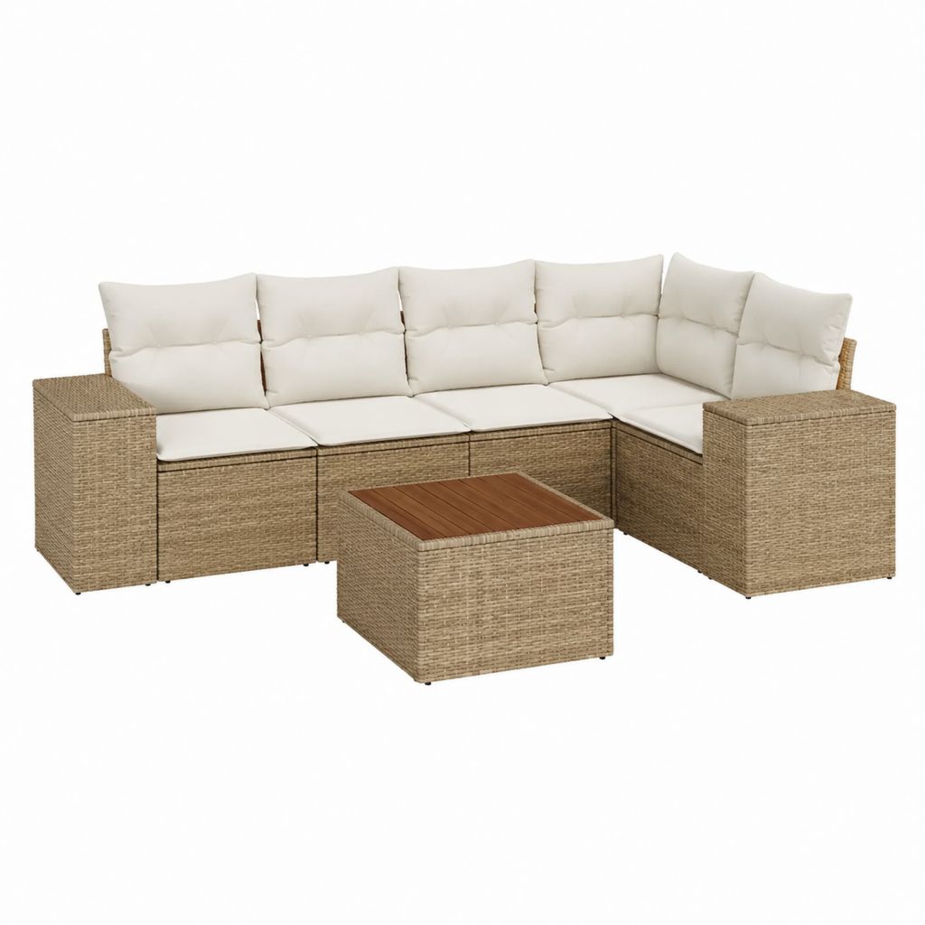 Gartensofa Ecklounge 6-teilig Beige PE-Rattan Stahl 220 x 220 x 73 cm