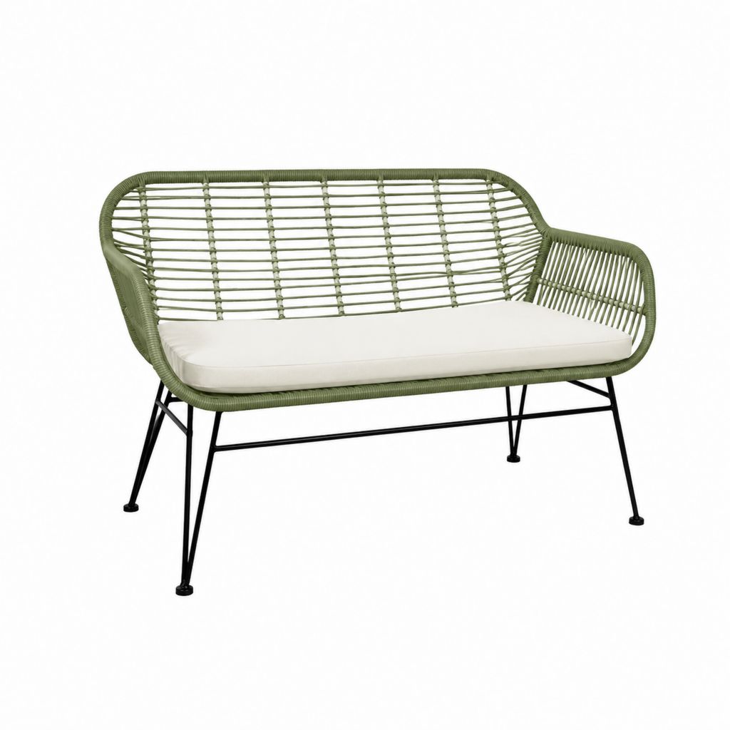Zweisitzer Gartensofa Olivgrün mit PE-Kordel und Stahlgestell 125 x 70 x 80 cm