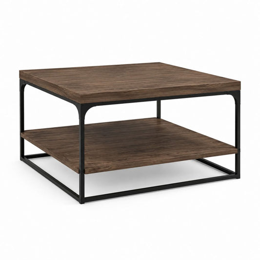 Couchtisch Braun Schwarz Holzwerkstoff Stahl quadratisch 80 x 80 x 45 cm mit Ablage