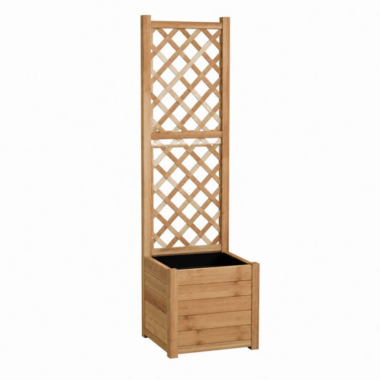 Pflanzkasten mit Rankgitter naturbraun aus massivem Tannenholz 40 x 40 x 140 cm