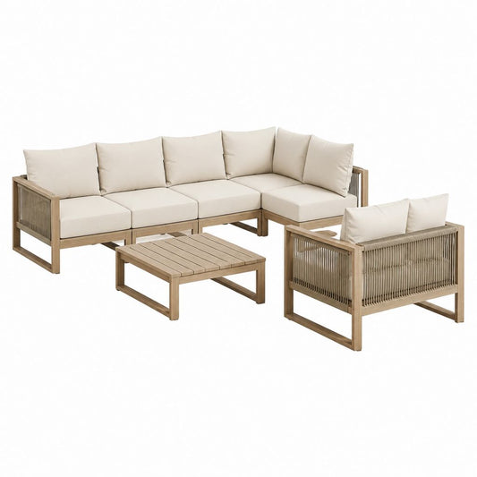 Gartenlounge-Set Beige Akazien-Massivholz L-Form 250 x 190 cm