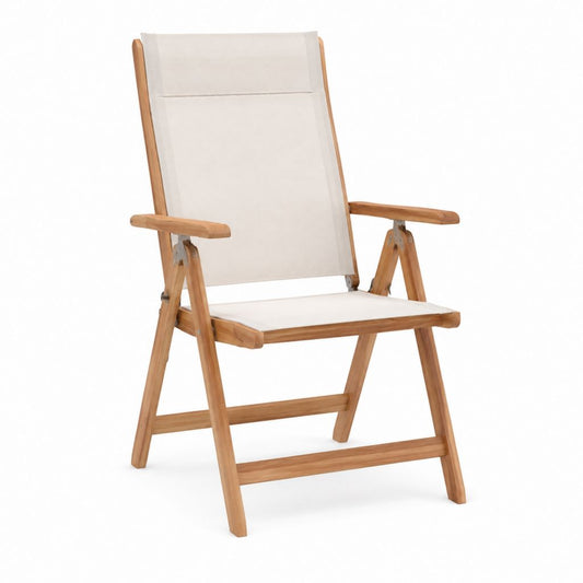 Klappbarer Gartenstuhl mit Armlehnen Natur Beige Teakholz Polyestergewebe 60 x 70 x 110 cm