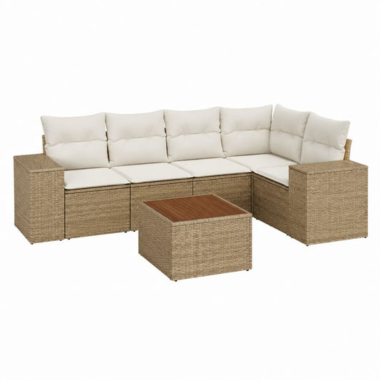Gartensofa Ecklounge 6-teilig Beige PE-Rattan Stahl 220 x 220 x 73 cm