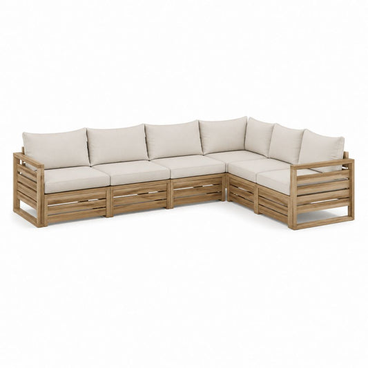 Gartenlounge Ecksofa 4-teilig Natur Beige Akazienholz Polyester 280 x 210 x 70 cm