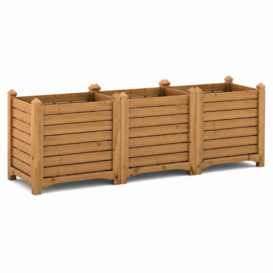 Hochbeet mit 3 Pflanzfächern Naturholz Kiefernholz Rechteckig 180 x 60 x 60 cm