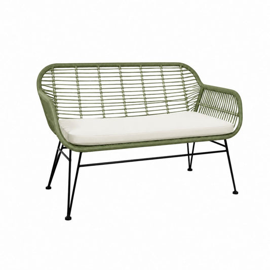 Zweisitzer Gartensofa Olivgrün mit PE-Kordel und Stahlgestell 125 x 70 x 80 cm
