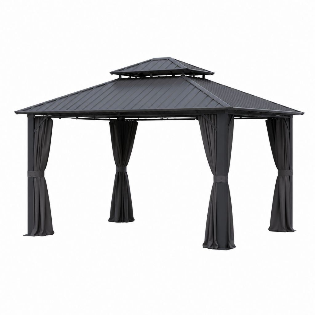 Hardtop Gartenpavillon Anthrazit Aluminium Stahl 300 x 300 x 270 cm mit Polyesterseitenwänden