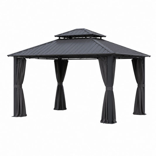 Hardtop Gartenpavillon Anthrazit Aluminium Stahl 300 x 300 x 270 cm mit Polyesterseitenwänden