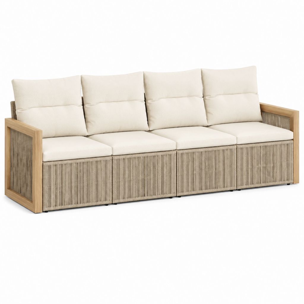 4-Sitzer Gartensofa Beige aus massivem Akazienholz und Polypropylen-Kordel 280 x 85 x 75 cm