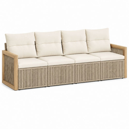4-Sitzer Gartensofa Beige aus massivem Akazienholz und Polypropylen-Kordel 280 x 85 x 75 cm