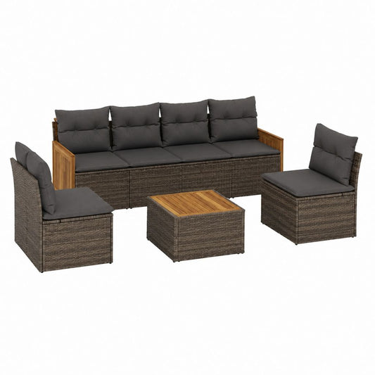 5-teiliges Gartenlounge Set Anthrazit PE-Rattan Akazienholz mit 3-Sitzer Sofa 2 Sesseln und Tisch 205 x 75 x 65 cm