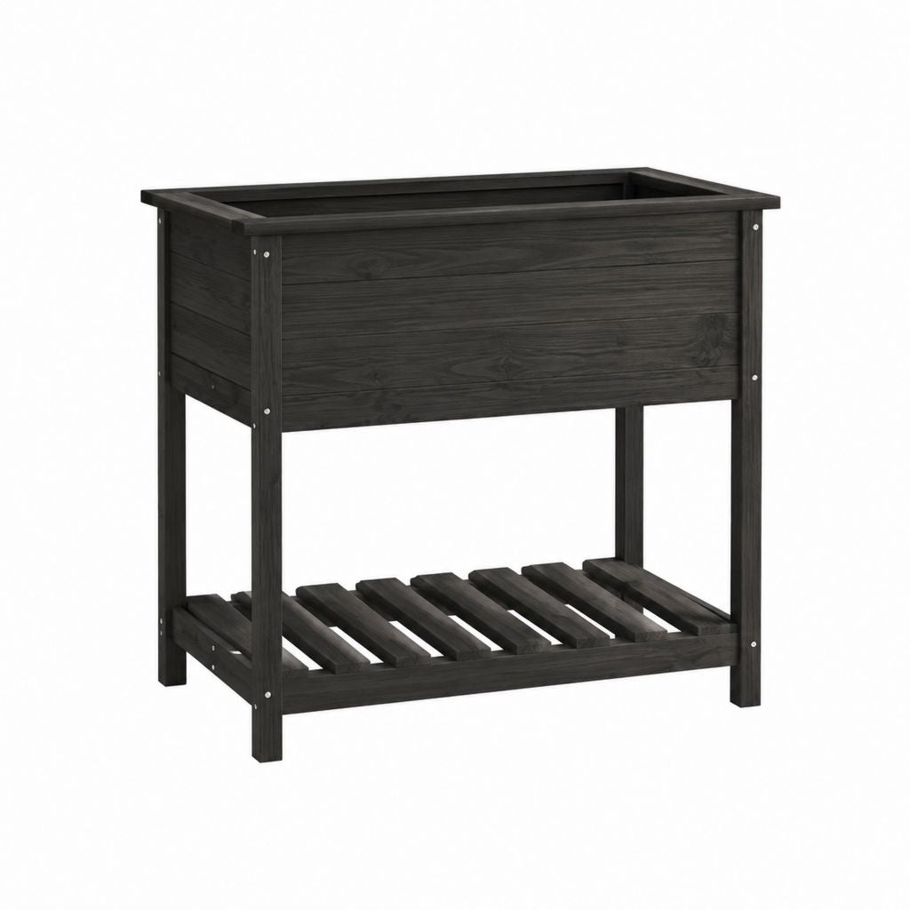 Hochbeet mit Ablage Schwarz Massivholz Kiefer Rechteckig 80 x 40 x 80 cm